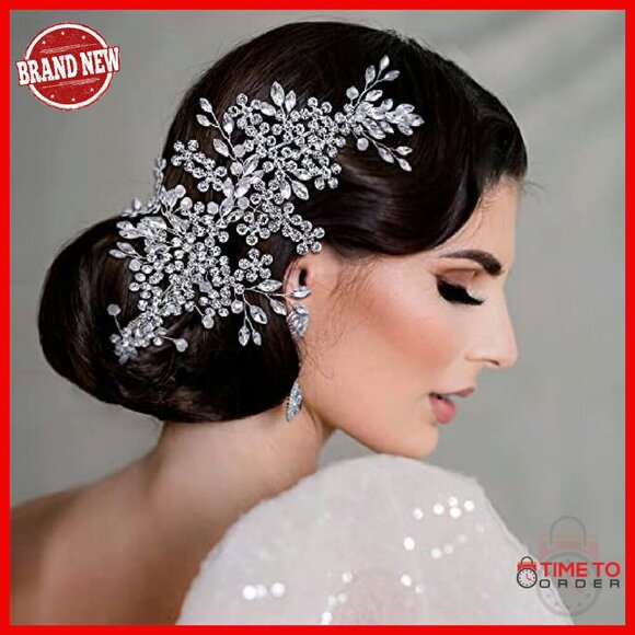 2 Pack Rhinestone Bridal Hair Clips Headband Wedding Party Accessories main image 5